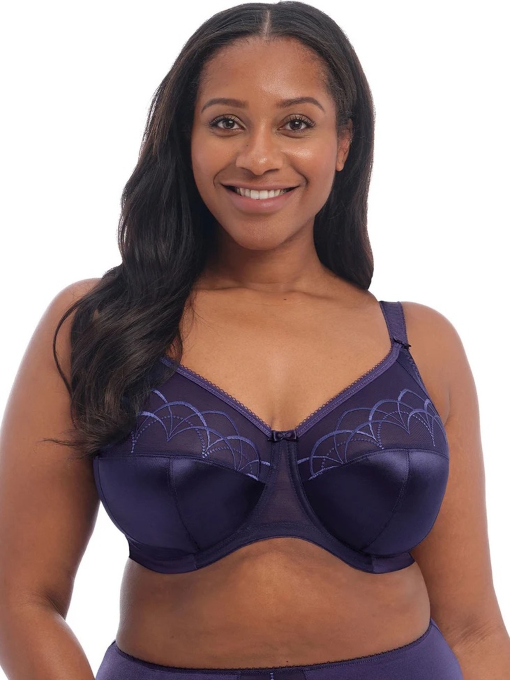 Elomi Cate Deep Purple Satin Underwire Bra in 38H with matching bottom New